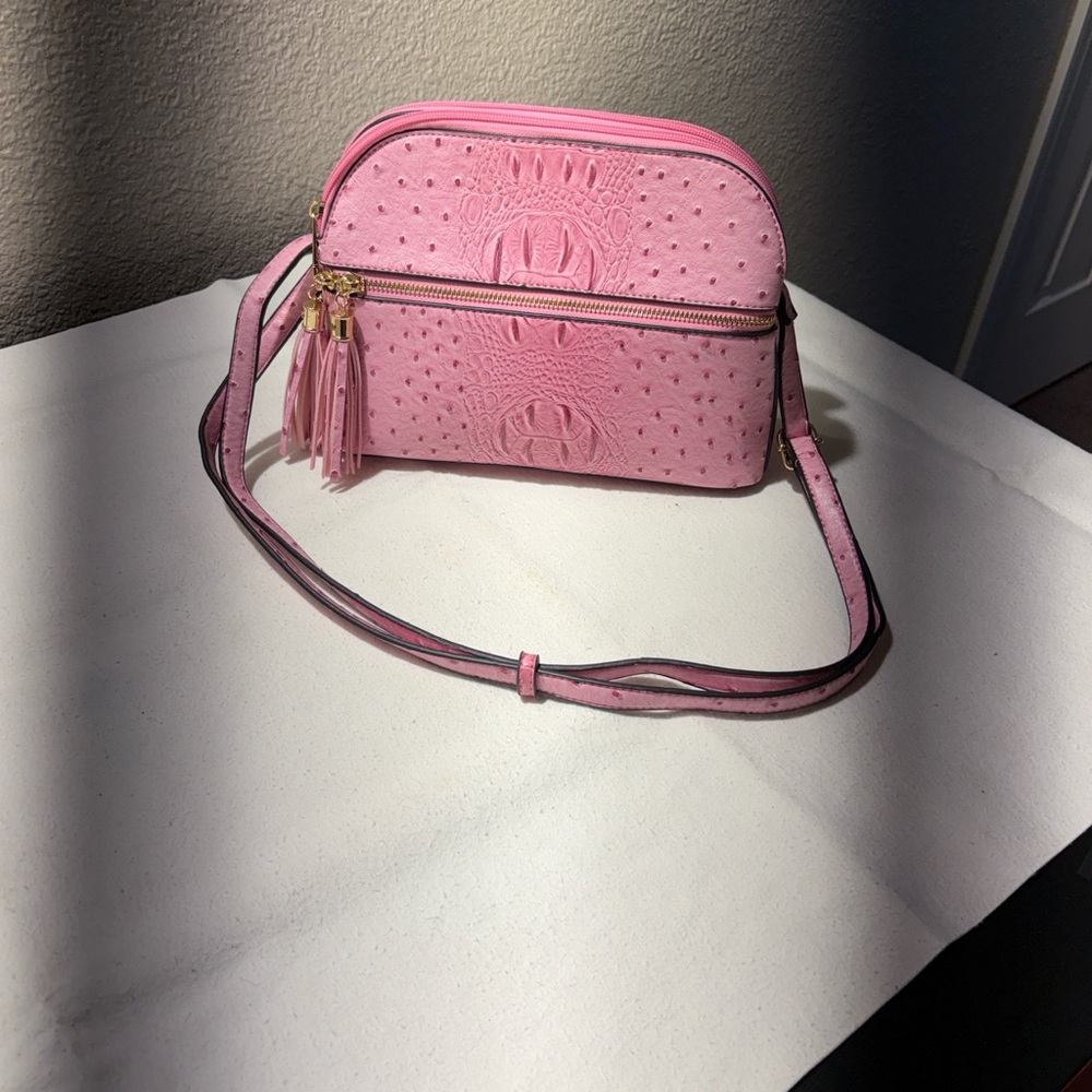 Pink Crossbody Shoulder Bag with Tassel Zip